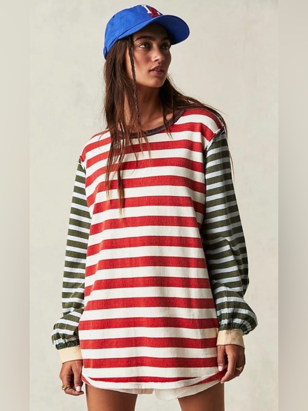 Free People Sawyer Stripe Tee - Size Small - Oversized